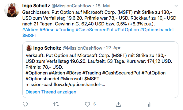 Twitter im Mai - Mission-Cashflow - Einkommen durch den Optionshandel