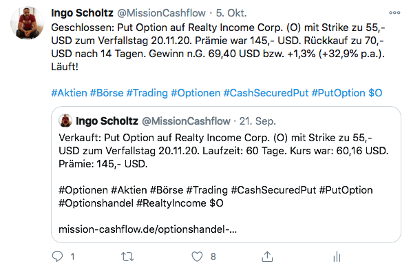 Twitter im Oktober - Mission-Cashflow - Einkommen durch den Optionshandel