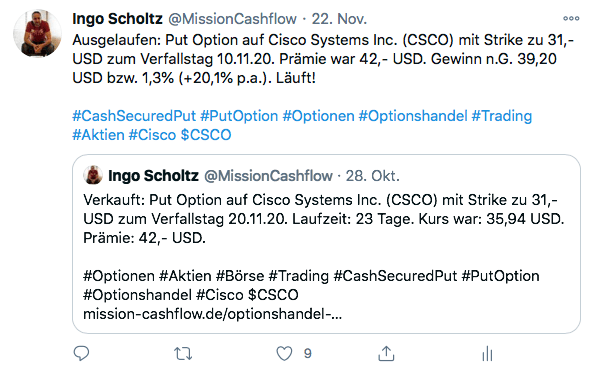 Twitter im November - Mission-Cashflow - Einkommen durch den Optionshandel
