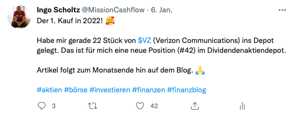 Twitter im Januar 2022 - Mission-Cashflow - Kauf von Verizon