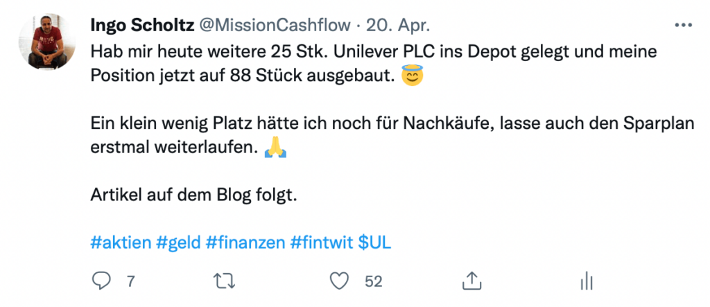 Twitter im April 2022 - Mission-Cashflow - Kauf von Unilever