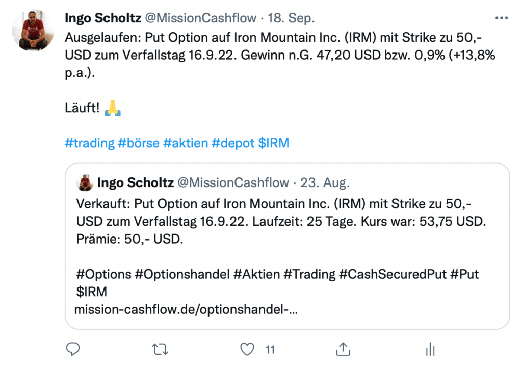 Twitter im September 2 - Mission-Cashflow - Einkommen durch den Optionshandel