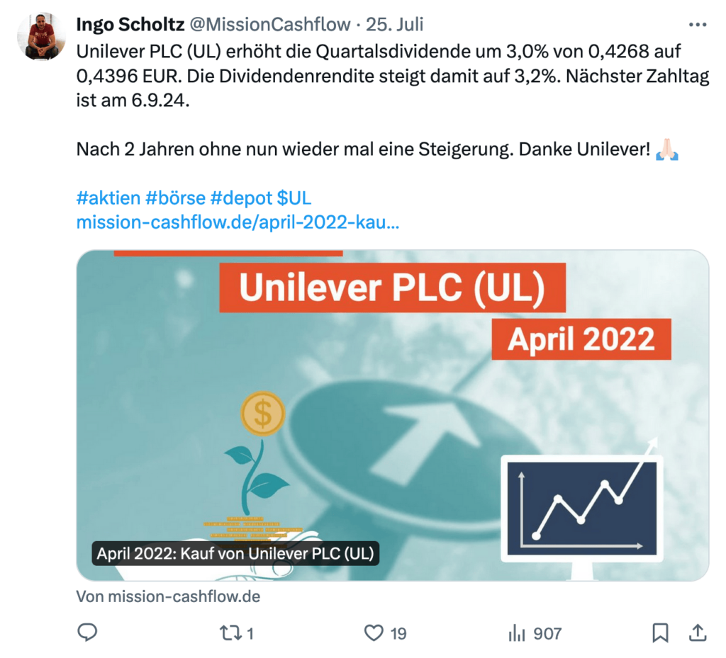 Twitter im Juli 2024 - Mission-Cashflow - Passives Einkommen und Dividendenbooster