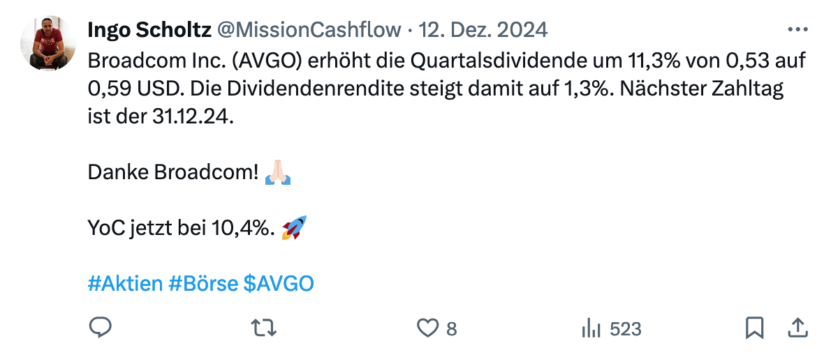 Twitter im Dezember 2024 - Mission-Cashflow - Passives Einkommen und Dividendenbooster