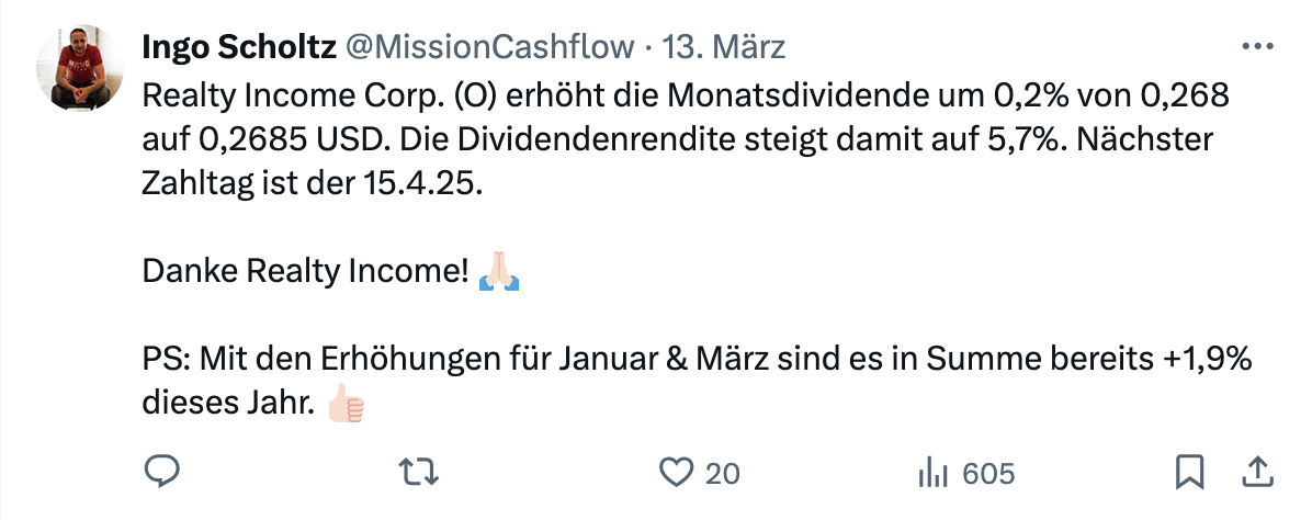 Twitter im März 2025 - Mission-Cashflow - Passives Einkommen und Dividendenbooster