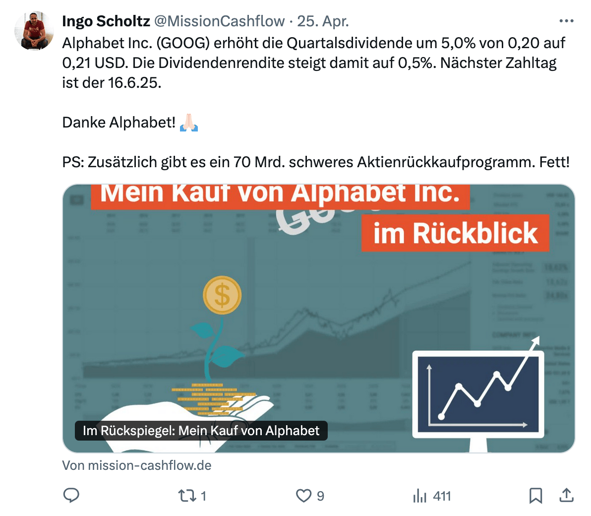 Twitter im April 2025 - Mission-Cashflow - Passives Einkommen und Dividendenbooster