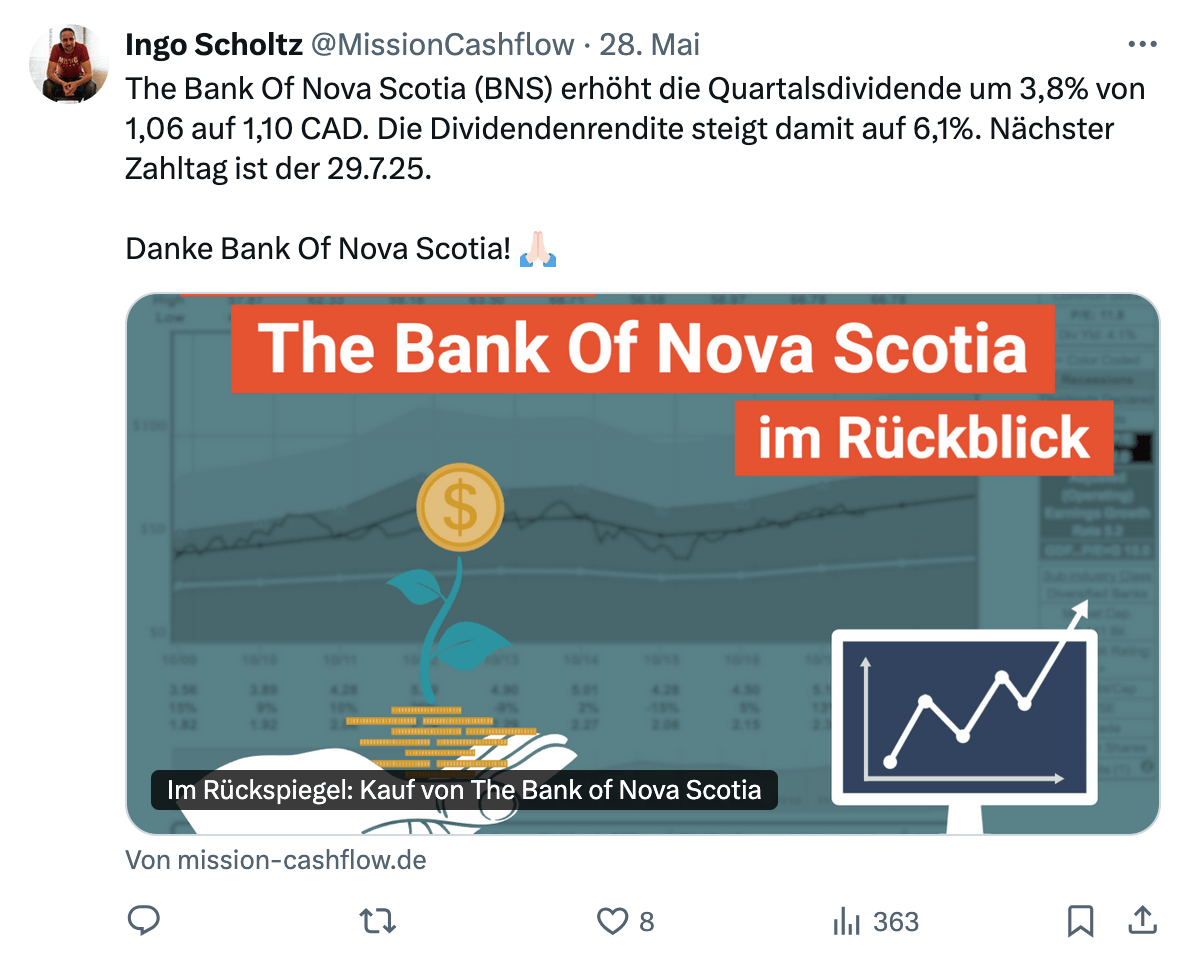 Twitter im Mai 2025 - Mission-Cashflow - Passives Einkommen und Dividendenbooster
