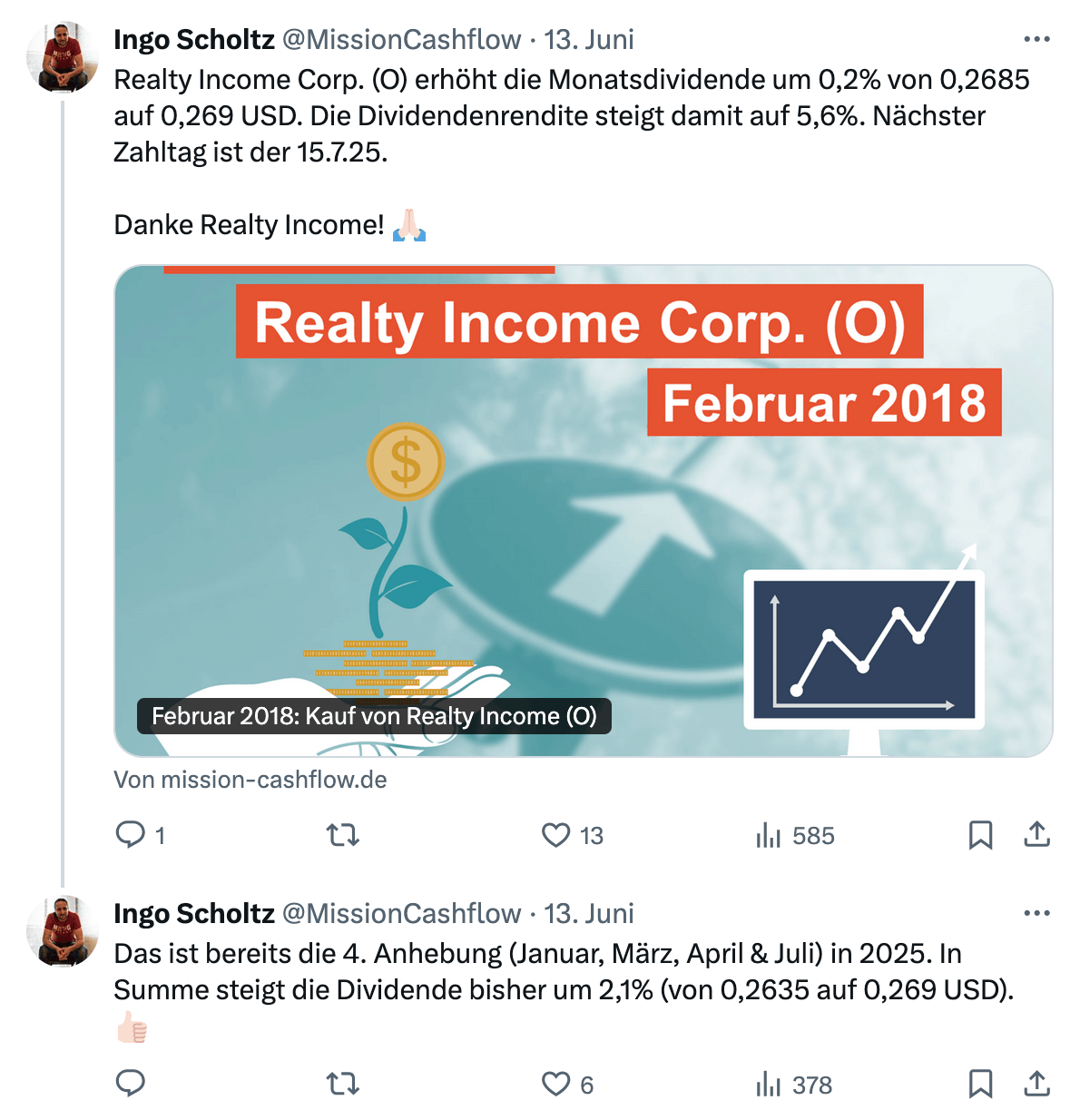 Twitter im Juni 2025 - Mission-Cashflow - Passives Einkommen und Dividendenbooster