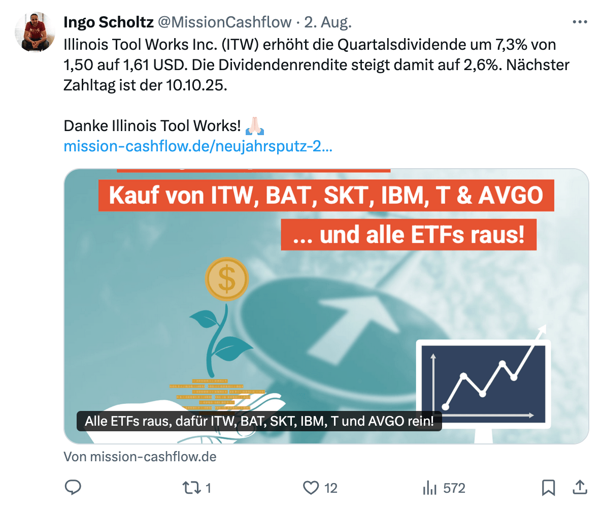 Twitter im August 2025 - Mission-Cashflow - Passives Einkommen und Dividendenbooster