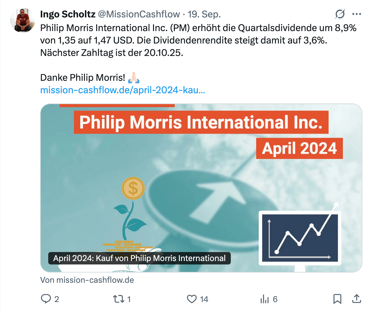 Twitter im September 2025 - Mission-Cashflow - Passives Einkommen und Dividendenbooster