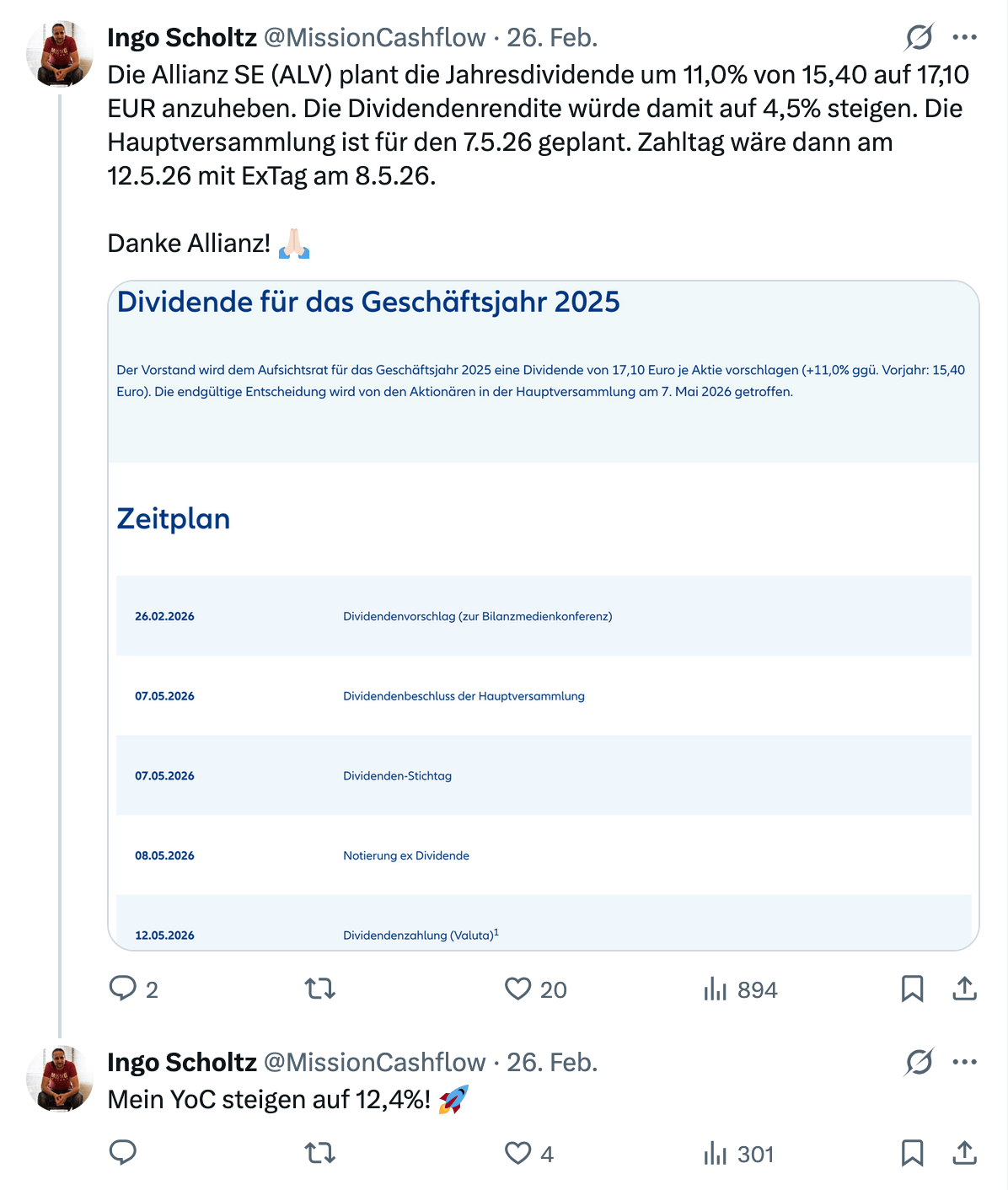 Twitter im Februar 2026 - Mission-Cashflow - Passives Einkommen und Dividendenbooster