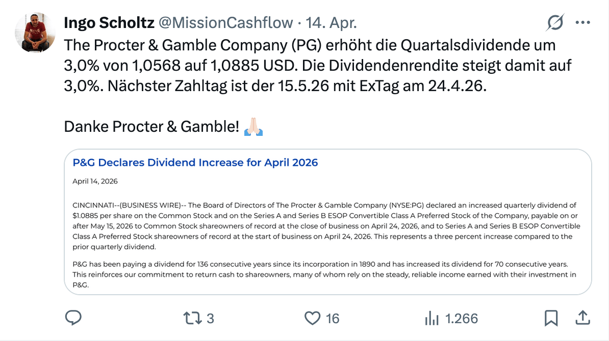 Twitter im April 2026 - Mission-Cashflow - Passives Einkommen und Dividendenbooster