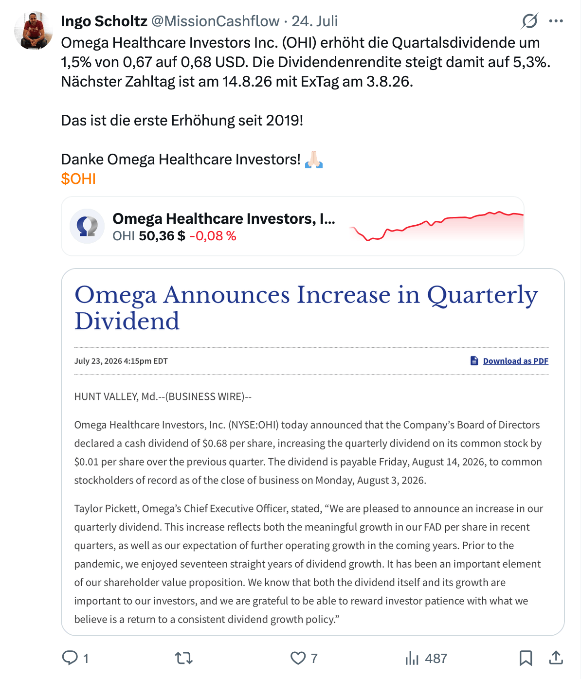 Twitter im Juli 2026 - Mission-Cashflow - Passives Einkommen und Dividendenbooster