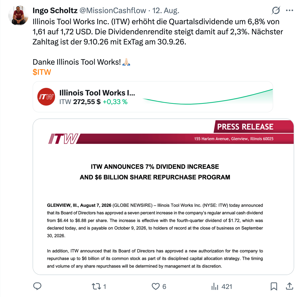 Twitter im August 2026 - Mission-Cashflow - Passives Einkommen und Dividendenbooster